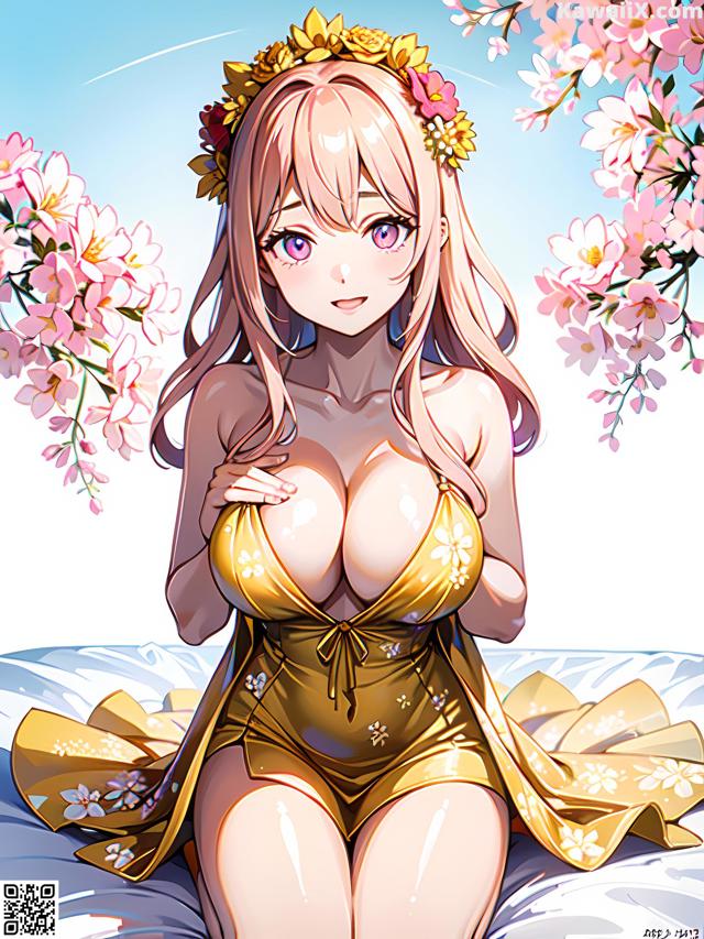 Hentai - 华彩繁花 Set 1 20230602 Part 3 No.31b9b8 A woman in a yellow bathing suit sitting on a bed.