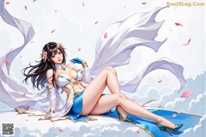 A woman in a bikini sitting on a tree branch.