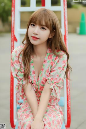 A woman in a pink shirt and blue shorts holding a blue water bottle.