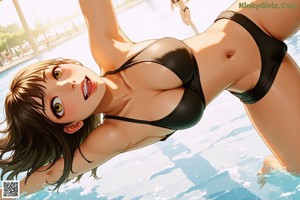 A woman in a bikini standing in a pool.